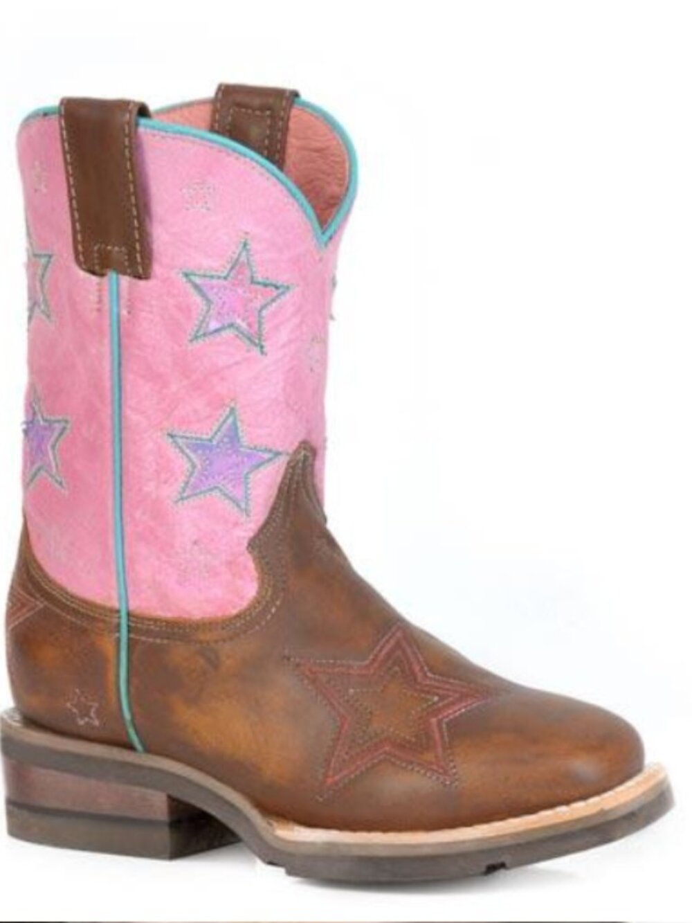 Roper® Girls' Brown/Pink Stars Square Toe Boots